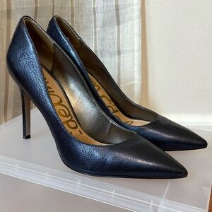 Sam Edelman Hazel Pumps Metallic Indigo Blue Leather Sz 8.5